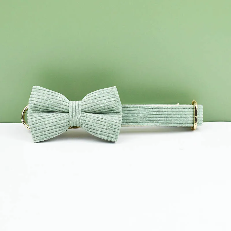 Juego de Collar y correa para perro de pana verde claro para perros, placa con nombre grabada personalizada, suministros para mascotas, correa para perro de pana03 - imagen 5