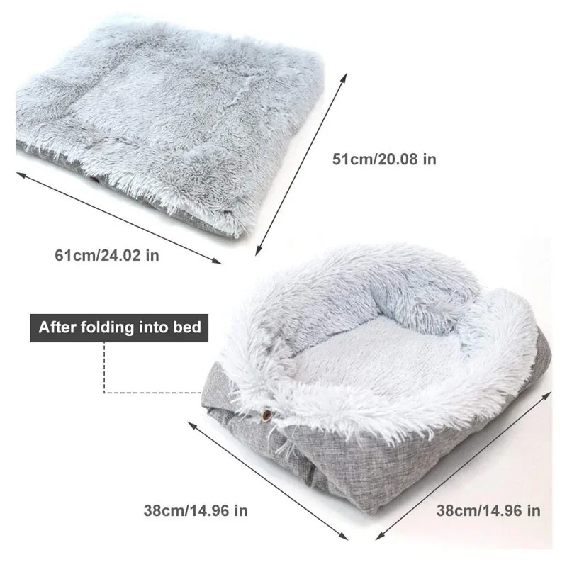 Cama cálida de doble propósito para mascotas, casa de felpa para perros y gatos, colchón para perrera, Otoño e Invierno - imagen 3