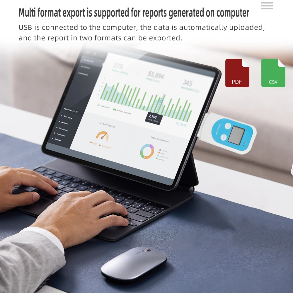 Registrador de datos de temperatura y humedad TempU07B, registrador USB de temperatura y RH, informe en PDF, registrador de datos, termómetro, higrómetro para cadena de frío - imagen 3