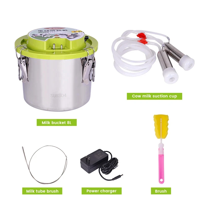 Máquina de ordeño eléctrica integrada de ovejas y vacas de 8L, ordeño automático de acero inoxidable, extractor de leche para el hogar, suministros agrícolas - imagen 2