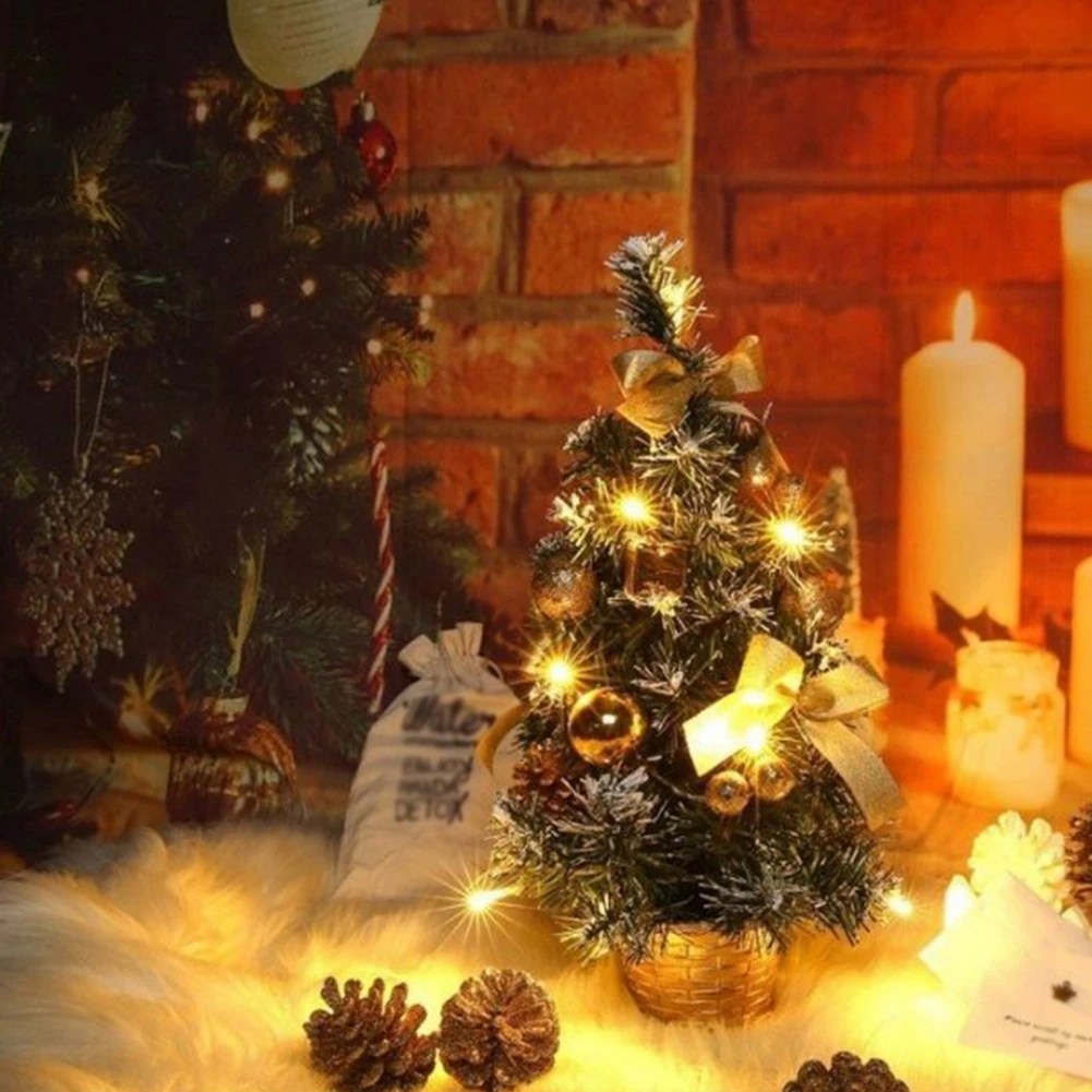 Mini árbol de Navidad Artificial, pequeño Pino brillante, escritorio para el hogar, Año Nuevo, fiesta de Navidad, decoración de mesa, Papá Noel - imagen 4