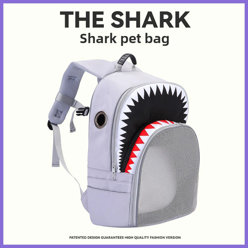 Mochila transportadora transparente diseño tiburón para gatos y perros - imagen 2