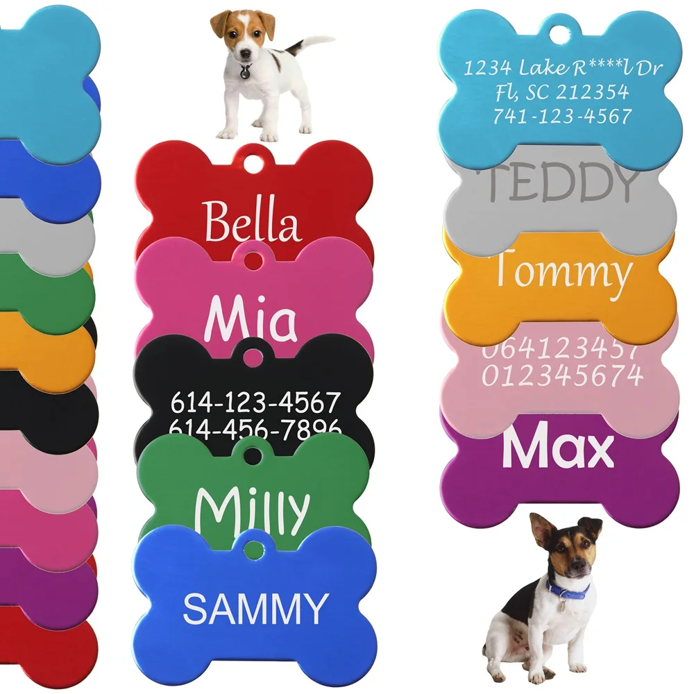 Etiqueta de identificación personalizada para perros y gatos, hueso de aleación, accesorios para Collar de cachorro y gatito, antipérdida, etiquetas de nombre para mascotas pequeñas y grandes