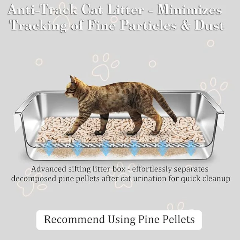 Lavabo de arena para gatos con filtro de acero inoxidable, inodoro abierto desmontable grande, orinales para gatos, tamizante de arena, bandeja de arena para gatos, suministros para mascotas - imagen 5