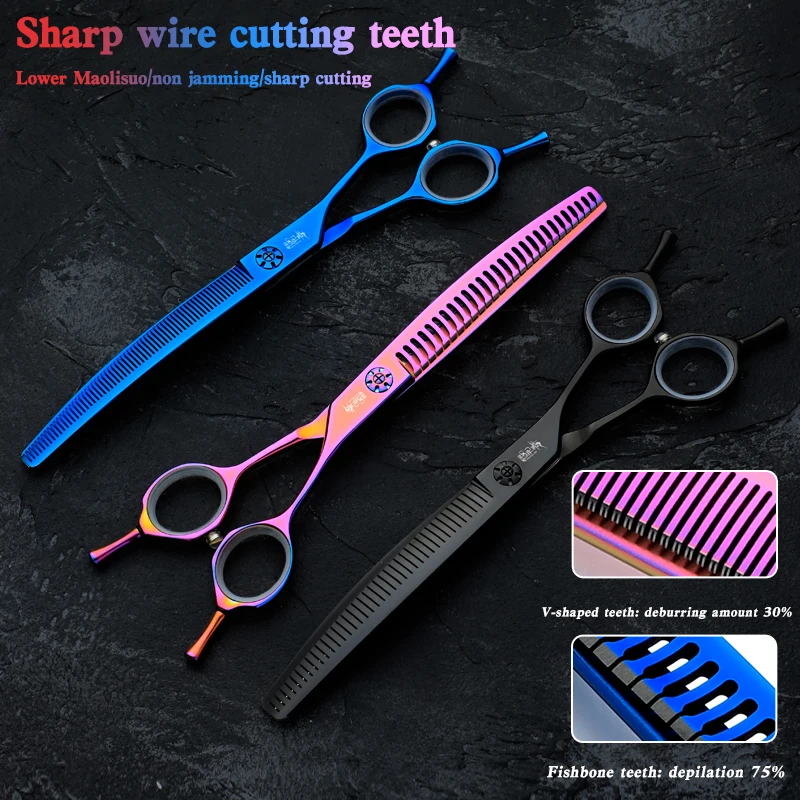 Tijeras de espina de pescado curvadas de Color, Peauty profesional para mascotas, 7,0 pulgadas, cuidado para perros, tijeras curvadas, depilación, 75% - imagen 5