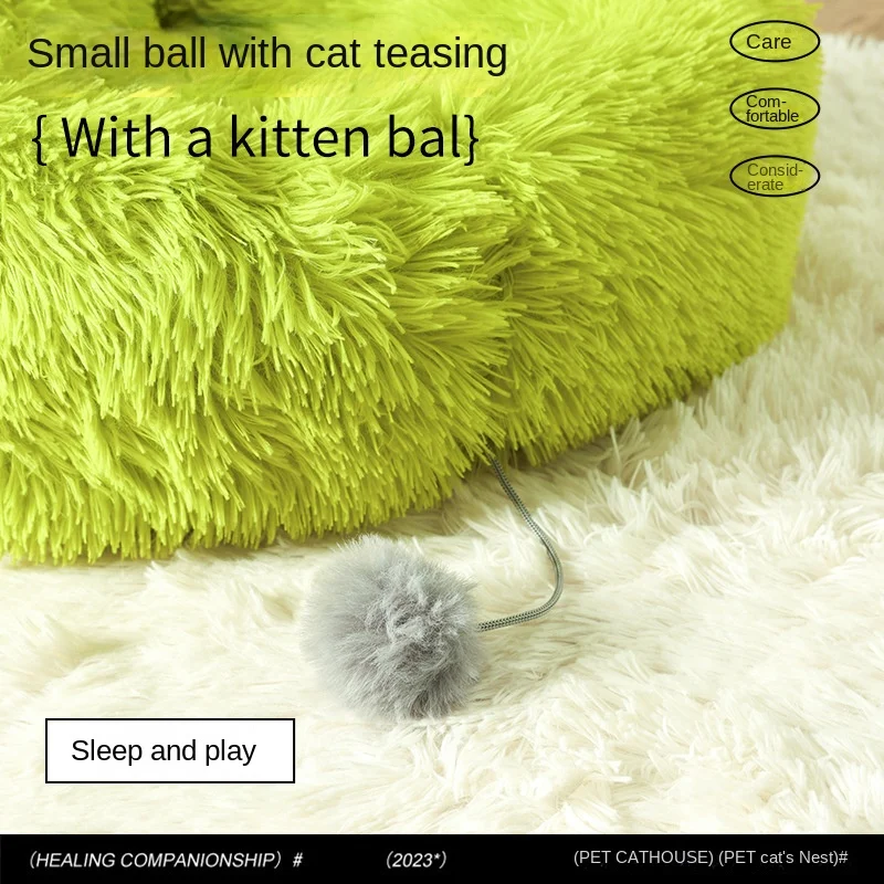 Cama redonda y esponjosa para mascotas, cojín de felpa suave y calmante, forma triangular, autocalentable, para interiores - imagen 2