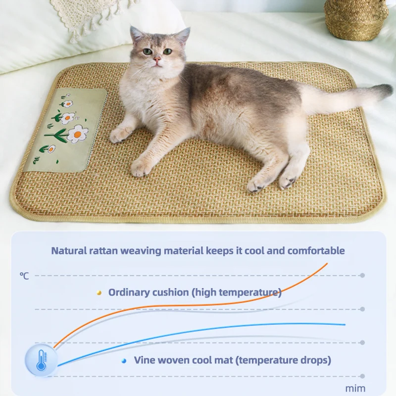 HOOPET-cama tejida de ratán para gatos, sofá cama para mascotas, esterilla de refrigeración para perros pequeños, cojín para gatos, suministros para cachorros - imagen 2