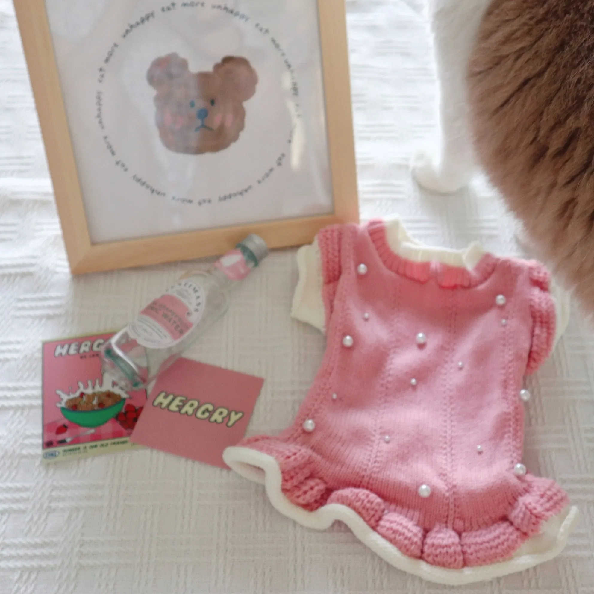 Chaleco rosa para perro, suéter sin mangas rizado con perlas, cálido para mascota, Otoño Invierno, gato, perro, disfraz de primavera para perro, ropa para perros, ropa para mascotas - imagen 2