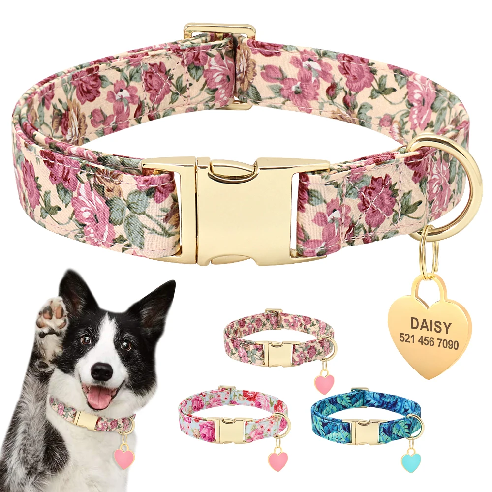 Collar ajustable personalizado para perro con placa de identificación