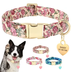 Collar con hebilla para perro personalizado, Collar con etiqueta de identificación para cachorros, etiquetas de corazón para perro de nailon personalizadas, placa con nombre ajustable para perros medianos y grandes