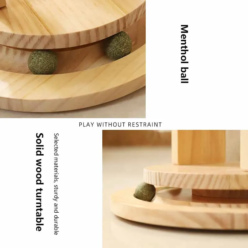 Plato giratorio de madera para gatos, Bola de Sisal, Noria, tablero para rascar, suministros de muebles - imagen 4