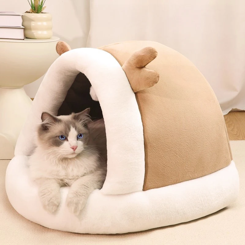 Cómodo nido cerrado para gatos, cama para dormir de felpa suave para perros pequeños, gatos, casa cálida para gatos, cómoda cueva para gatos, acceso para gatos - imagen 3