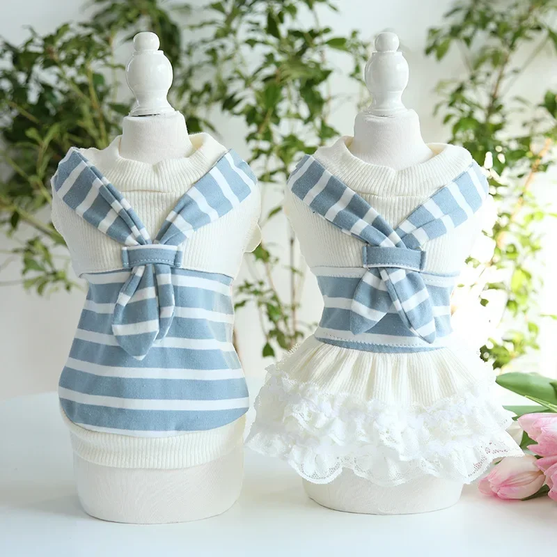 Bufanda a rayas para parejas, traje para gatos, vestido de una pieza, ropa para perros y mascotas, suministros para perros pequeños, ropa para perros - imagen 4
