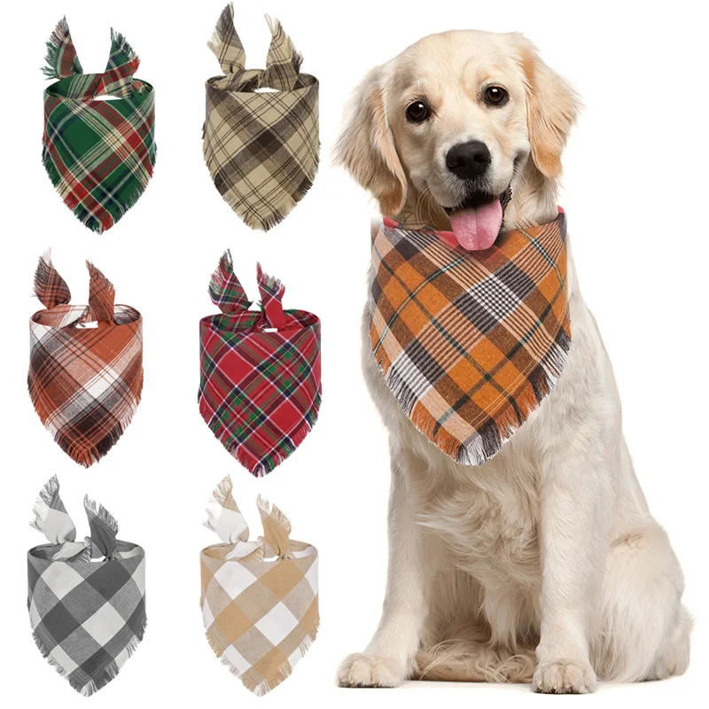 Bufanda triangular doble para mascotas, pañuelos a cuadros para perros grandes y medianos, Baberos Golden Retriever, accesorios de aseo para mascotas - imagen 3