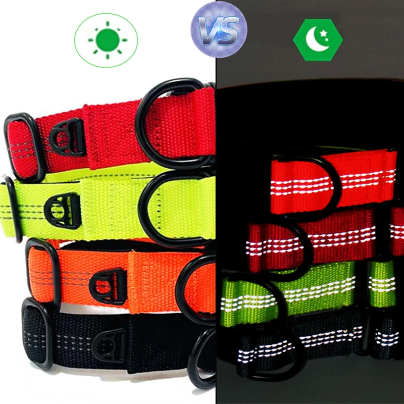 Collar reflectante para perros, duradero, fuerte, doble anillo en D, hebilla de seguridad para cachorros grandes y medianos, Collar de entrenamiento para perros pastor alemán - imagen 5