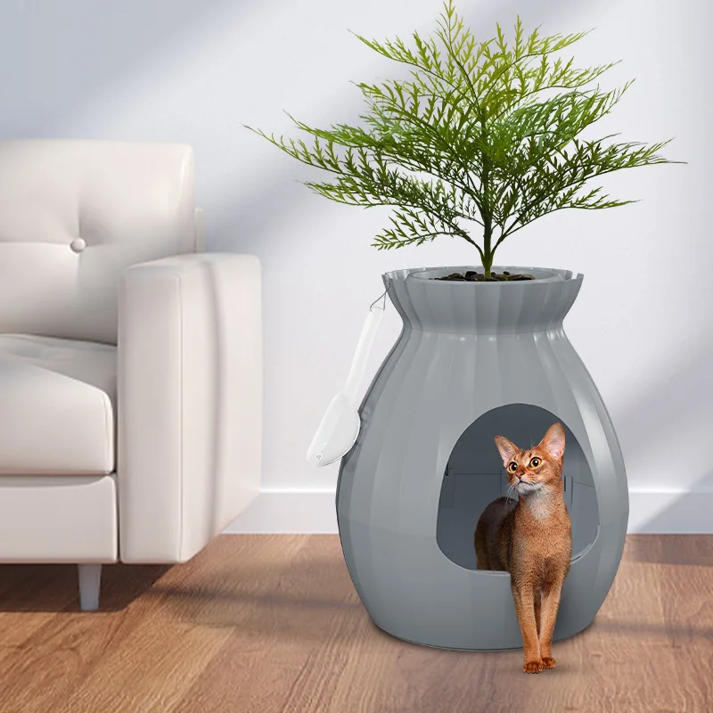 Caja de arena para gatos inodora diseño maceta cerrada oculta mueble - imagen 5