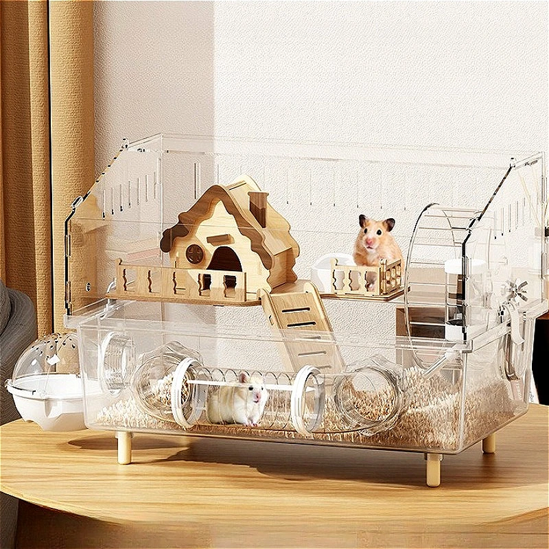 Jaula para hámster de lujo, jaulas transparentes para hámster, acrílico, gran alimentación y agua, accesorios para hámsteres, casas y hábitats escondidos