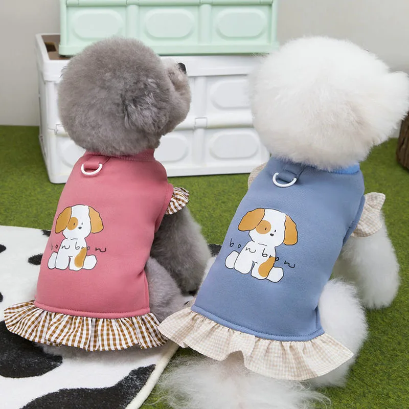 Vestidos azules y rosas, ropa de invierno con mangas voladoras, Jersey, disfraz, ropa para mascotas para perros pequeños, Chihuahua, caniche, falda para cachorros