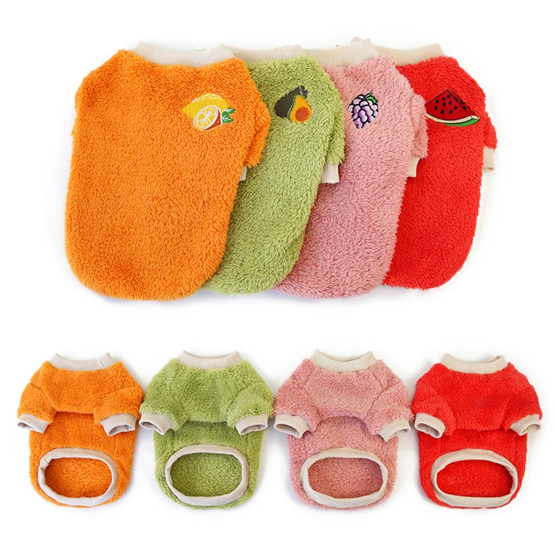 Chaleco con bordado de frutas para perro, ropa cálida de felpa para perros pequeños, abrigo para cachorros y gatos, Yorkies, Chihuahua, Shih, Tzu, Pug, trajes de invierno - imagen 3