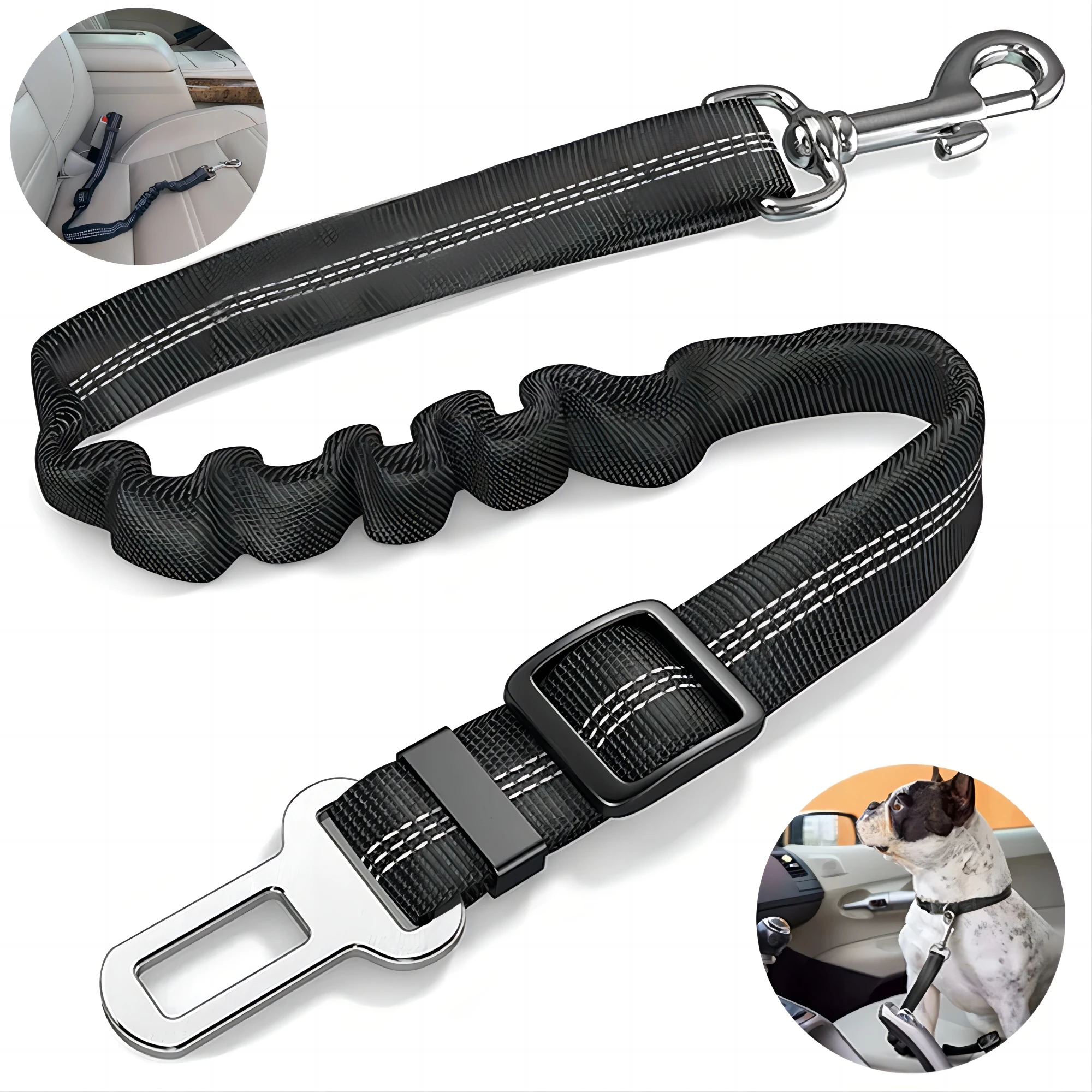 Cinturón de seguridad elástico de nailon para perros pequeños y grandes, cuerda de seguridad para coche de viaje, reflectante, ajustable, duradera, para cachorros