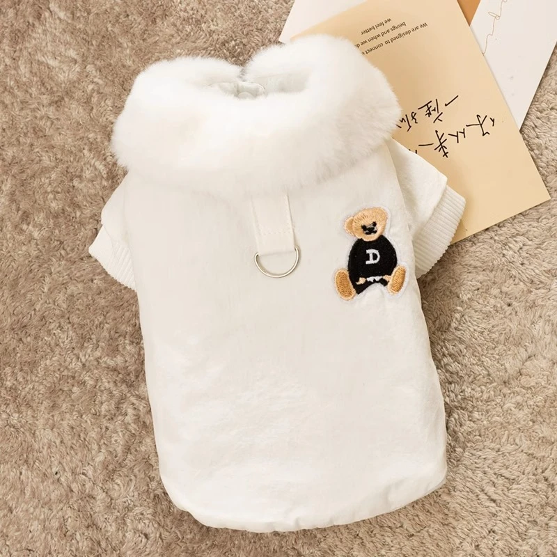 Ropa de abrigo de Año Nuevo para perros, cuello de lana liso, abrigo medio de invierno para Gato, parche de oso bonito, ropa de lujo para cachorros Chihuahua - imagen 5