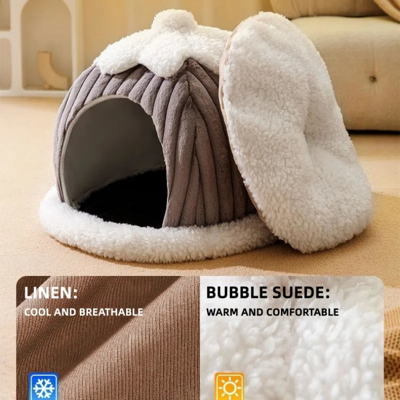 Casa acogedora de invierno para mascotas, perrera suave para perros, cueva para dormir, gato, perro, cachorro, tiendas gruesas cálidas, nido de cama para perros pequeños y gatos - imagen 3