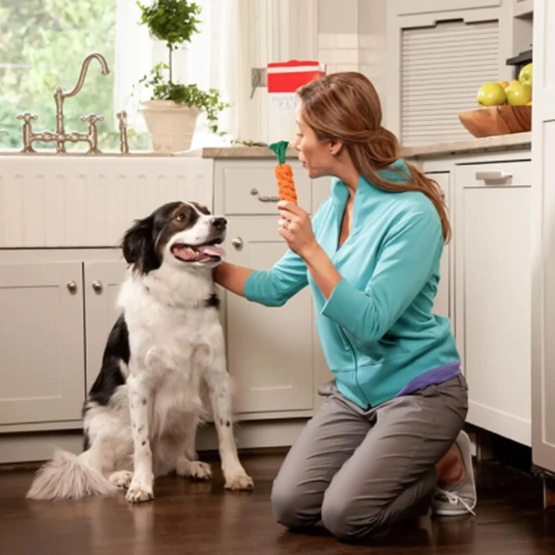 Juguete para perros, Bola de cuerda con nudo de zanahoria, cuerda de algodón con mancuernas, limpieza de dientes para cachorros, juguete para masticar, suministros para mascotas resistentes a mordeduras trenzadas duraderas, 1 ud. - imagen 3