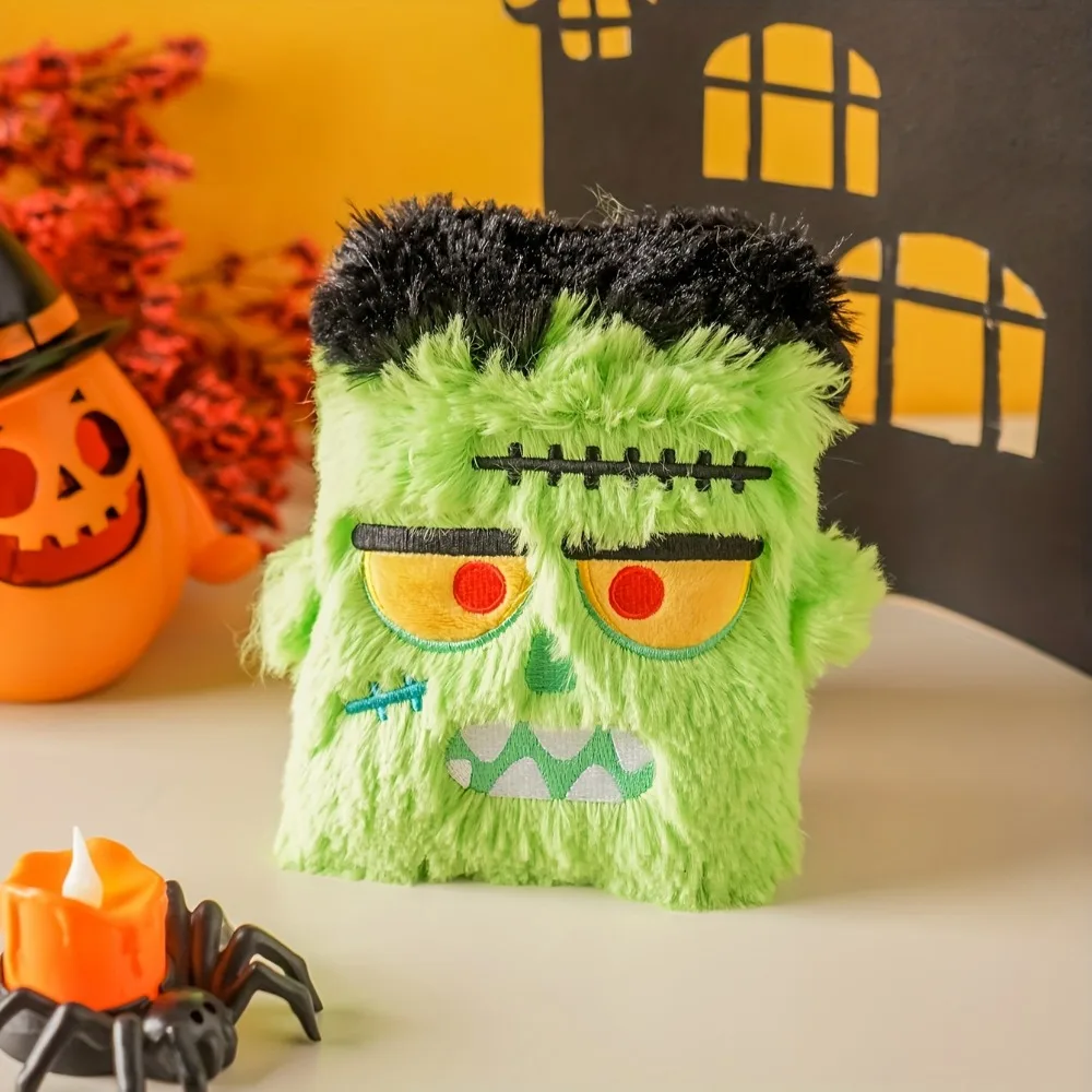 Juguete interactivo de peluche para mascotas con voz para Halloween, monstruo verde Yeti, calabaza, mago, pelo largo, juguete para mascotas para perros/gatos pequeños a grandes - imagen 3