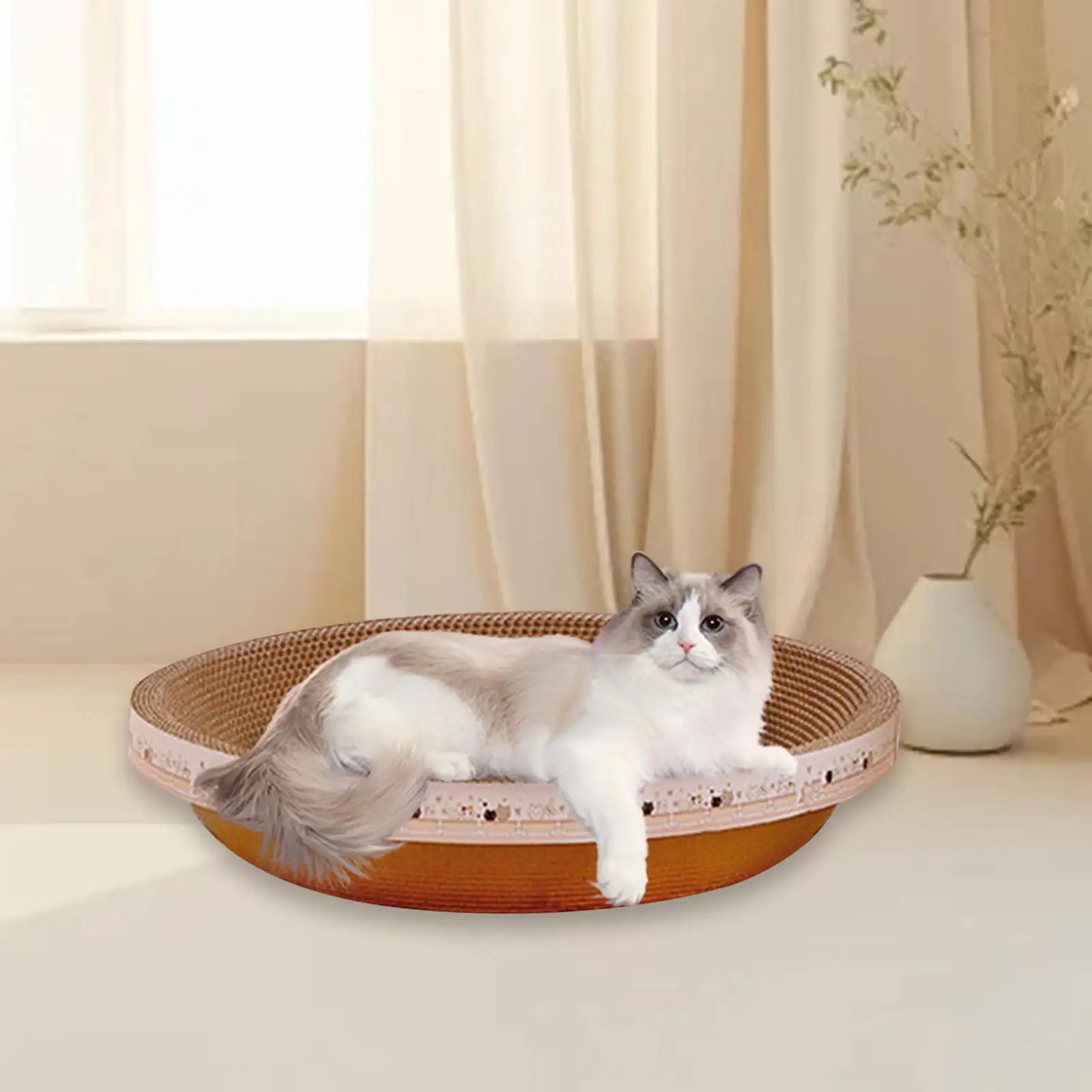 Round Cardboard Cat Scratcher Bed Couch Scratch Pad Nest Pet Supplies Rest