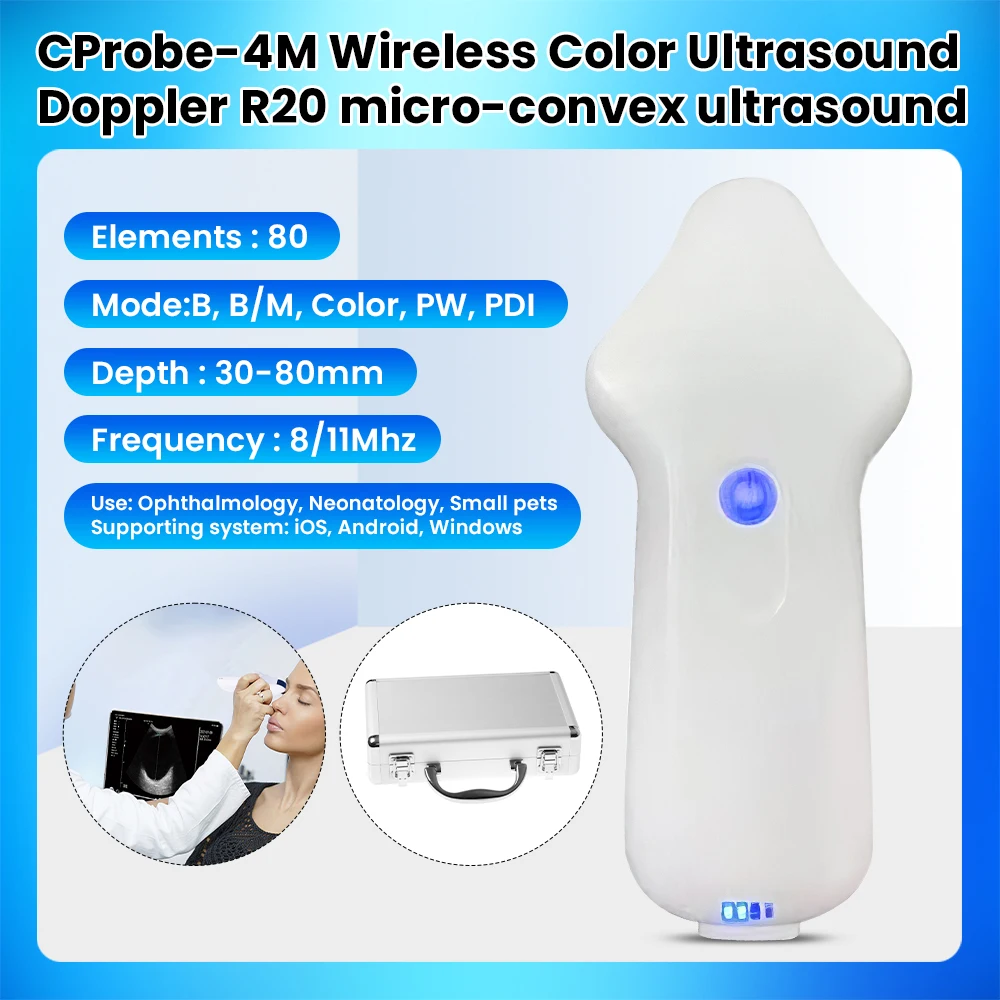 Sonda de ultrasonido inalámbrica para ojos, Doppler ultrasónico de color, uso para oftalmología, neonatología, mascotas pequeñas
