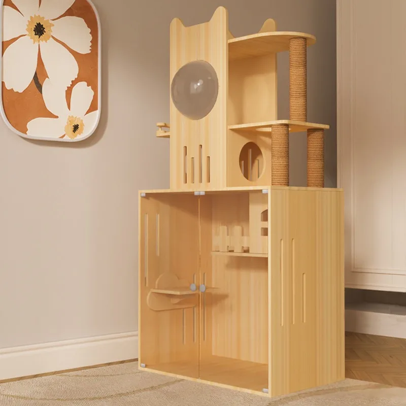 Gabinete de madera maciza para gatos, juguetes domésticos multicapa para gatos, jaula de madera, nido para ganado de mascotas, productos, suministros, muebles, rascadores - imagen 2