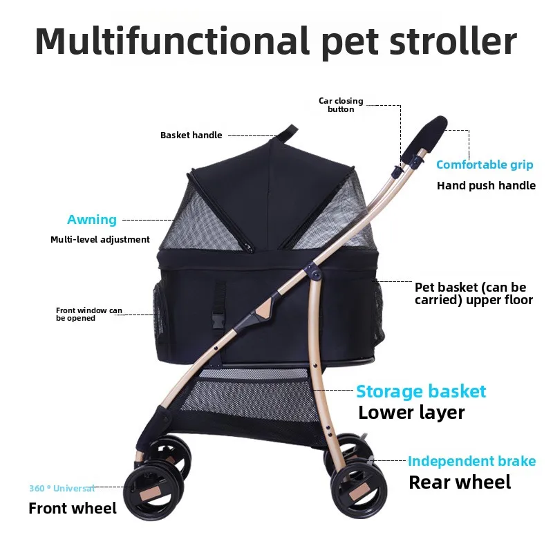 Carrito de paseo plegable para perros grandes, desmontable - imagen 5