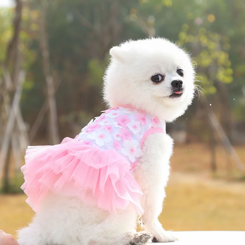 Falda de Bichon para perro, vestido de tul de encaje para mascota, vestido de gasa de flores para cachorro, vestido de fiesta para mascota, vestido de boda para perro, ropa de princesa para gato - imagen 5