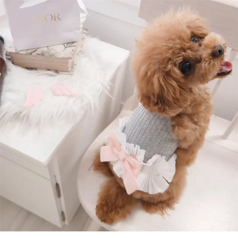 Vestido de princesa para perro, estampado de verano con botón de lazo, falda bonita y dulce para cachorro y gato, ropa fina para fiesta de boda y Chihuahua