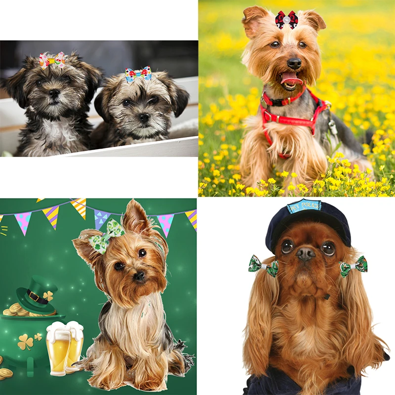 12/24 Uds. Pinzas para el pelo de perro, horquilla para cachorro, mascota, gato, vacaciones, hecho a mano, San Valentín, Pascua, San Patricio, accesorios para el cabello para mascotas - imagen 4
