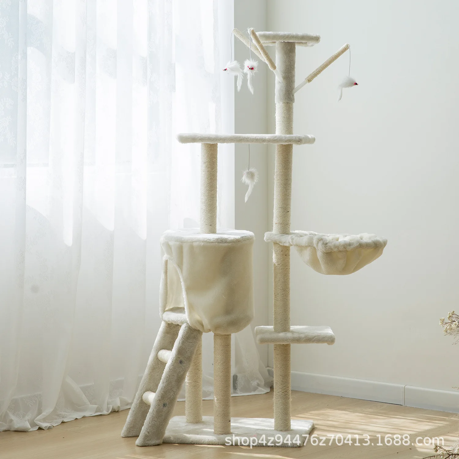 Árbol de juegos para gatos con nido, plataformas y sisal - imagen 2