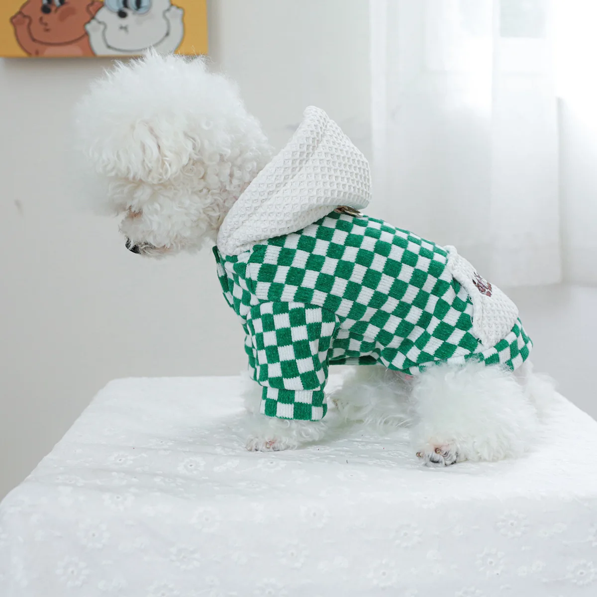 Sudadera con capucha a cuadros para perros, abrigo grueso para mascotas, ropa para gatos, Otoño e Invierno