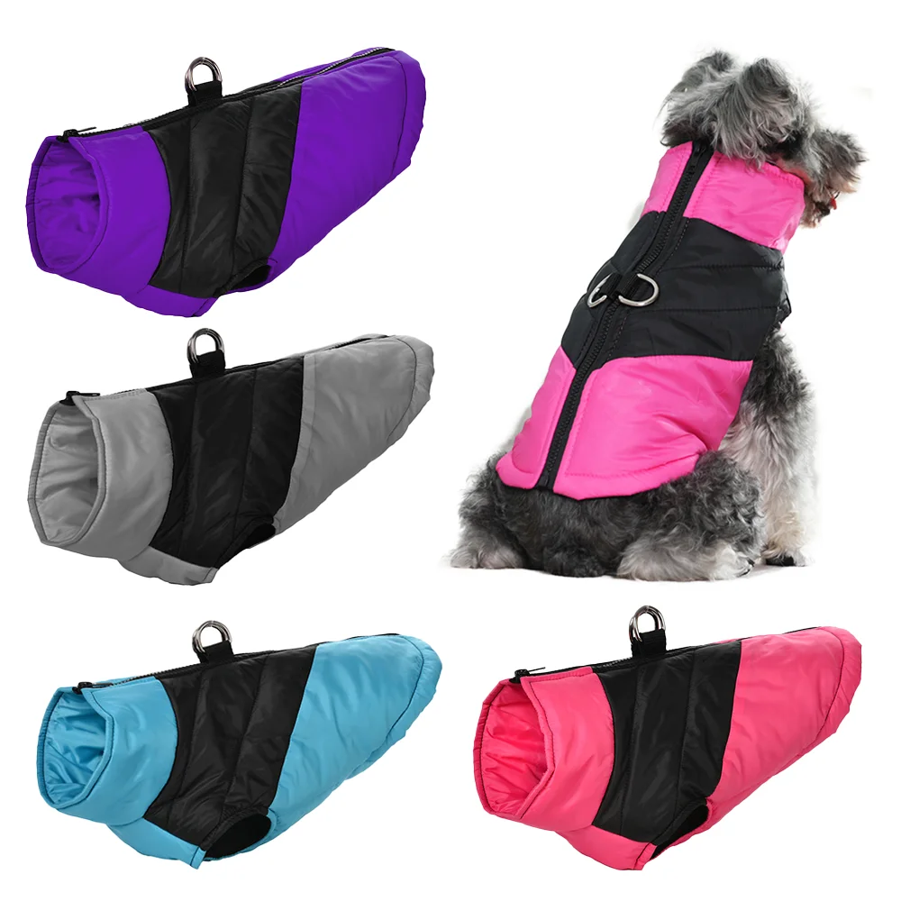 Chaqueta cálida para mascotas con anillo en D, chaleco cálido para perros para invierno, abrigo impermeable para cachorros y gatos pequeños y medianos con Schnauzer de cuello alto