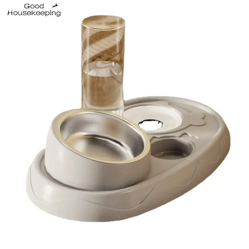 Dispensador de agua automático de doble cuenco para perros y gatos, cuenco de comida de acero inoxidable, suministros para mascotas, protege la columna vertebral, Boca de botella de vidrio - imagen 5