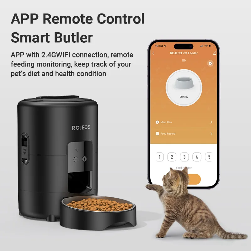 ROJECO-comedero automático para perros, 2L, WiFi, aplicación remota, Control inteligente, dispensador de comida para gatos, comedero automático para gatos, suministros de alimentación para mascotas - imagen 2