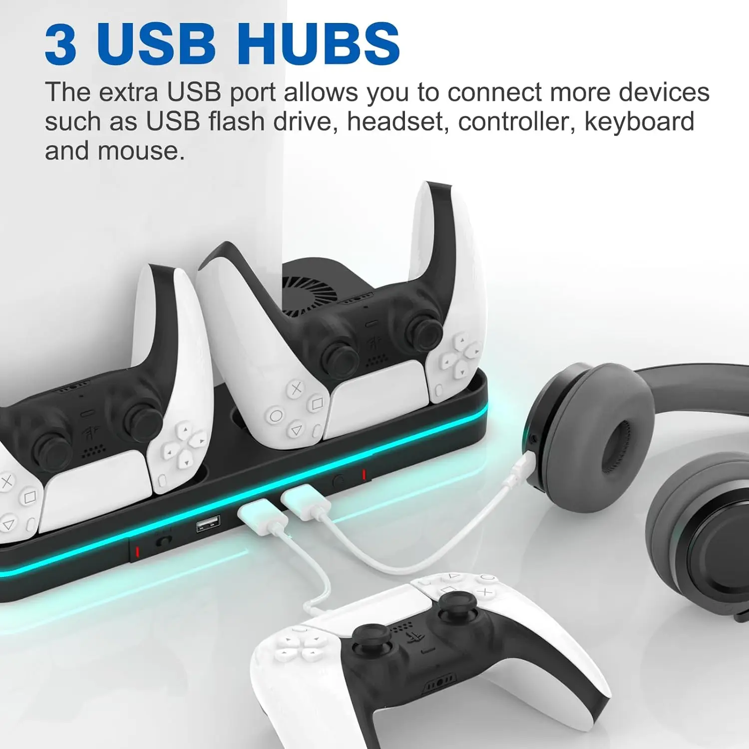 Estación de refrigeración para consola Ps5 Slim, accesorios de soporte con 2 ventiladores de refrigeración y 2 controladores de carga St, disco y edición Digital - imagen 5