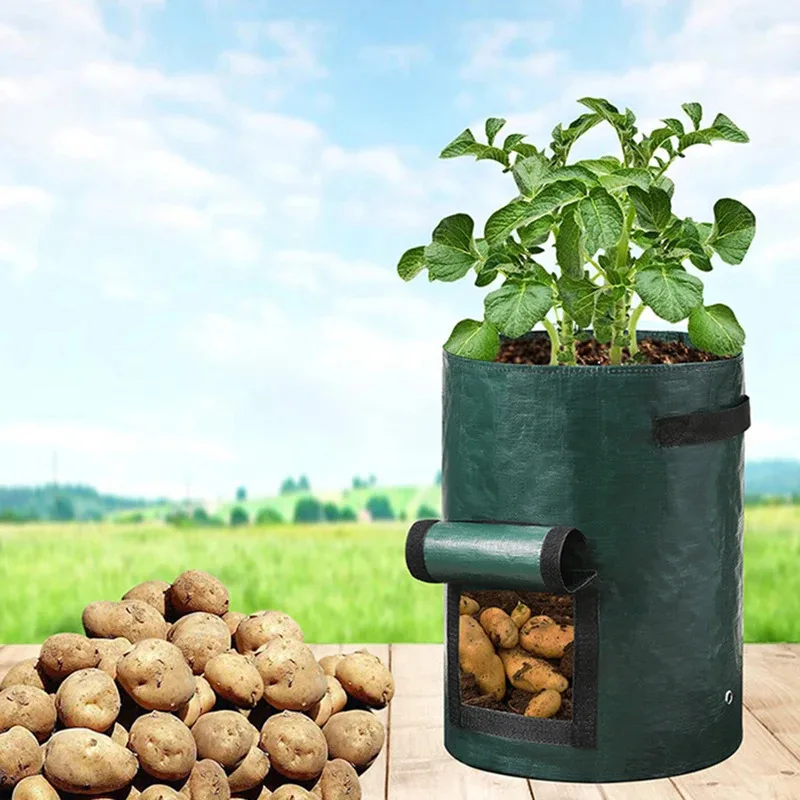 Bolsas redondas para plantar patatas, color verde oscuro, transpirables, para plántulas hortícolas, cubos para plantar verduras, bolsas Meizhi, 1 ud. - imagen 3