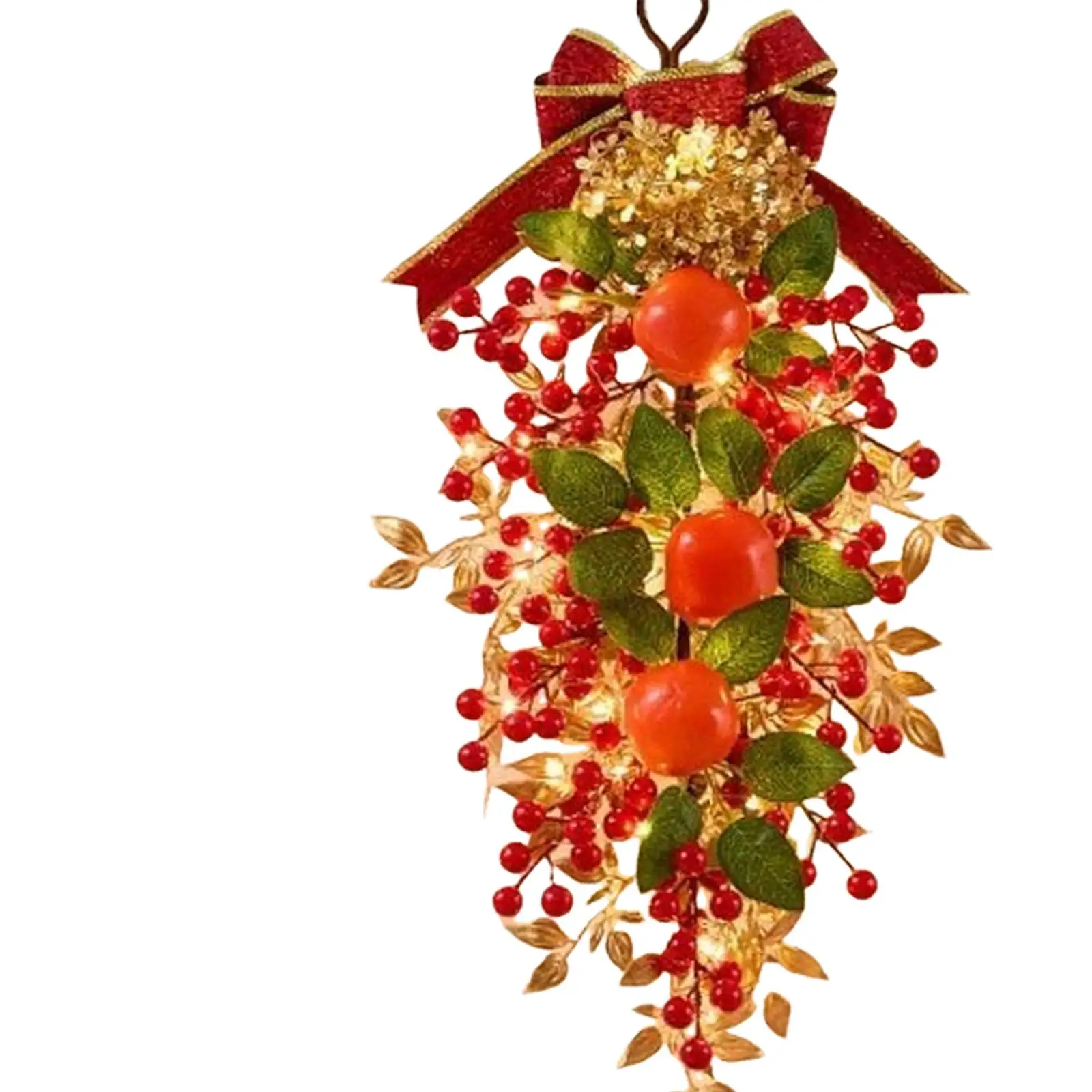 Chinese New Year Wreath PVC Artificial Door Decoration with LED Lights Spring Festival Garland for Home Party Entryway