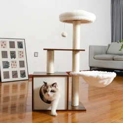 Árbol para gatos de madera maciza - torre rascadora de varios niveles