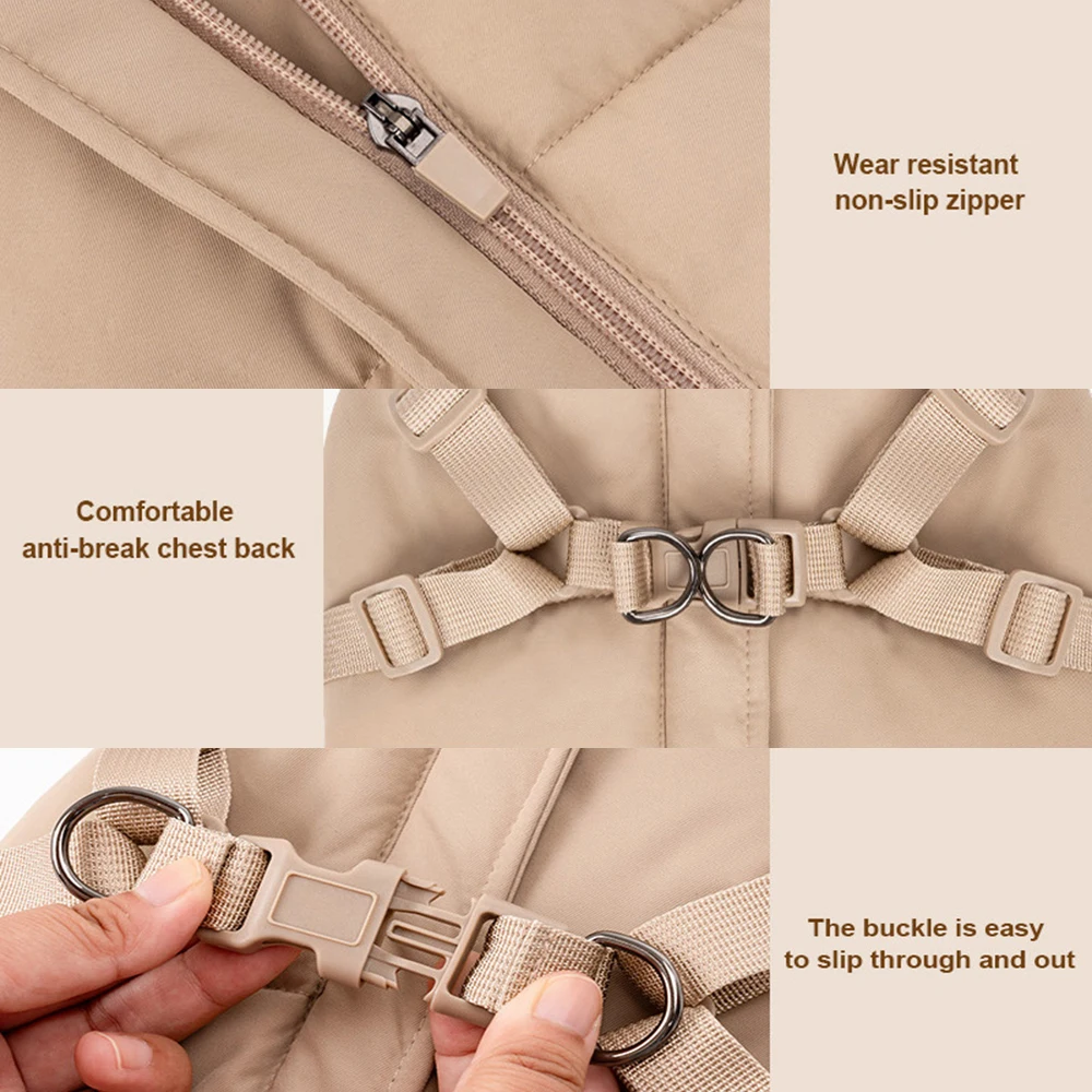 Ropa para mascotas de otoño e invierno, chaqueta para perros al aire libre con arnés para perros pequeños y medianos, ropa gruesa y cálida acolchada de algodón para mascotas - imagen 4