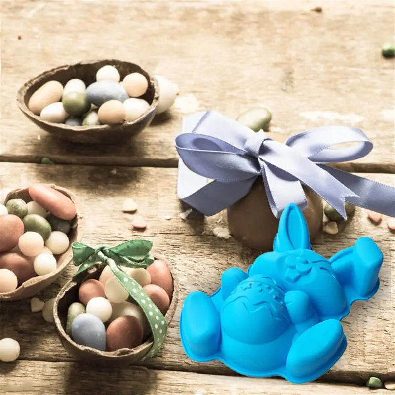 Molde de silicona de Pascua para hornear, moldes grandes para Chocolate, forma de conejo, buen efecto de moldeo, Color aleatorio - imagen 4