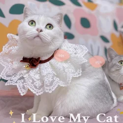 Babero de encaje para mascotas, toalla para Saliva con lazo, enrejado, flor, gato, perro, Collar decorativo, Bandana, accesorios para mascotas, 1 ud.