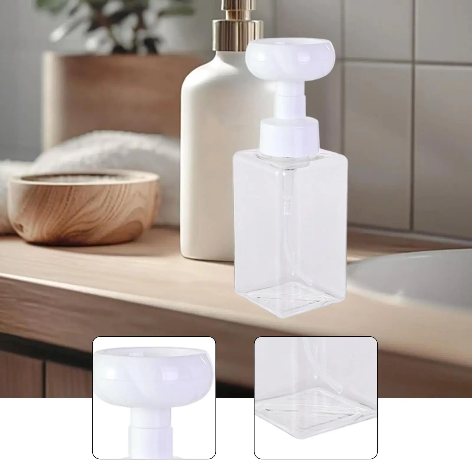 Dispensador de jabón espumoso para baño y cocina, contenedor de botella de prensa recargable transparente, dispensador de jabón líquido para manos - imagen 3