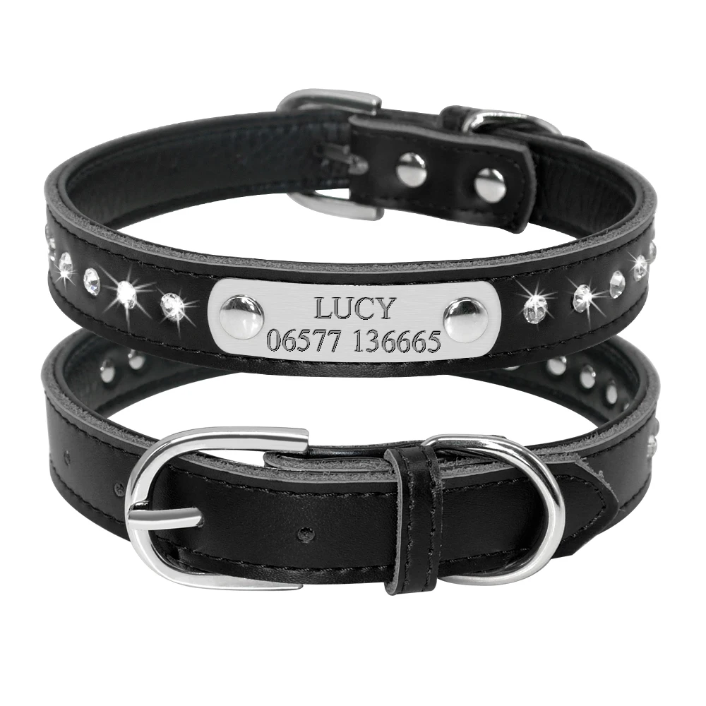 Collar personalizado de cuero para perro, accesorio para cachorro, gato, Chihuahua, Yorkies, color rosa - imagen 4