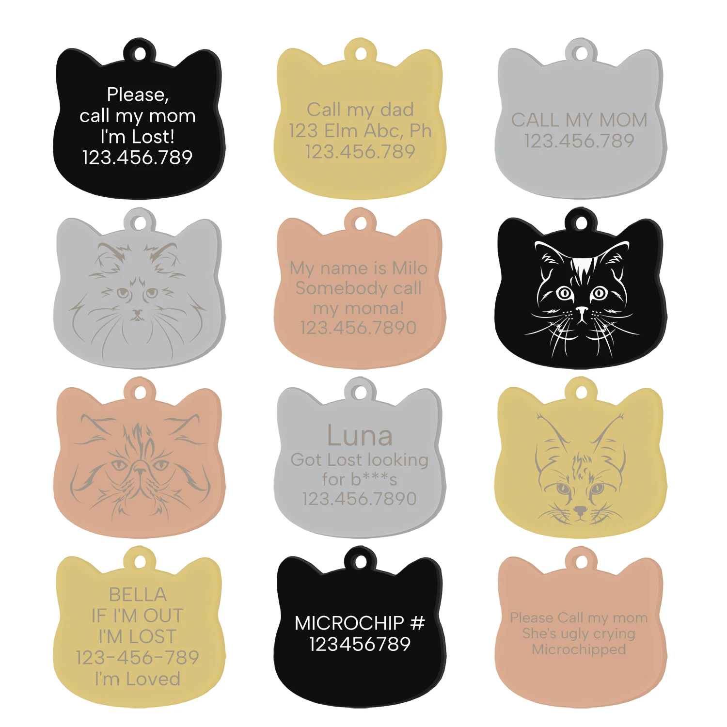 Etiquetas de identificación personalizadas para mascotas, accesorios para Collar con cara de gato, etiquetas de nombre, colgante de Collar de identificación, etiqueta antipérdida grabada gratis personalizada - imagen 5